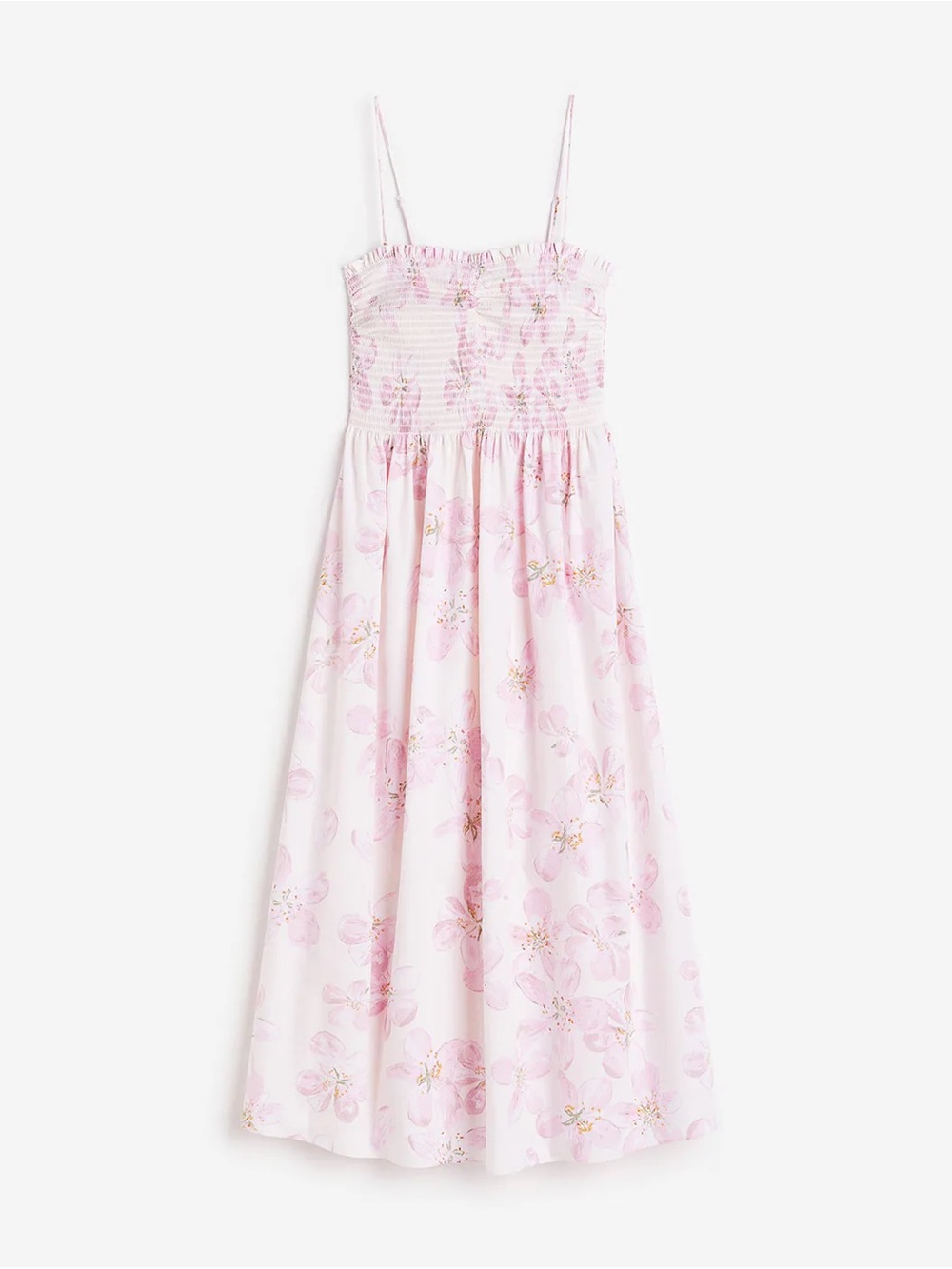 H&M NWOT Pink Floral Smocked Midi Dress